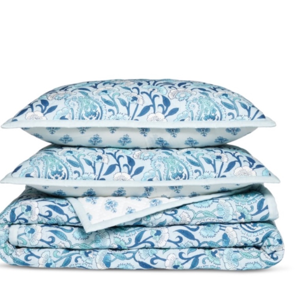 Aqua Reversible Printed Cotton Quilt Set,Queen732998867968